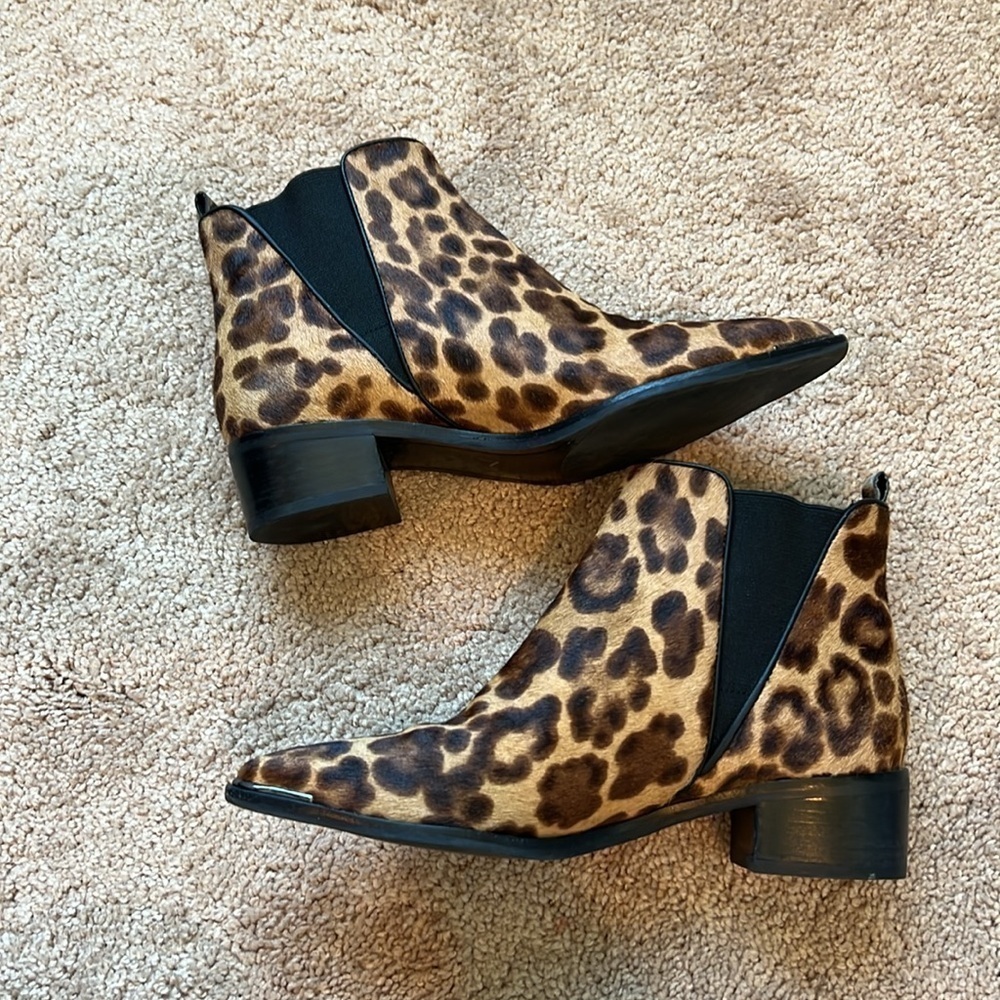 Marc Fisher Calf Hair Leopard Print Yaley Pointed Toe Booties - Picture 7 of 10